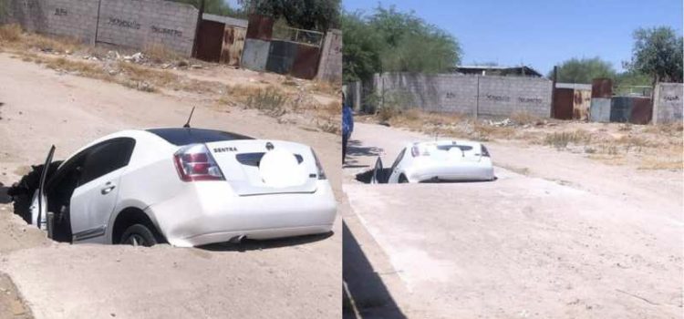 Cae automovilista en un socavón en Hermosillo